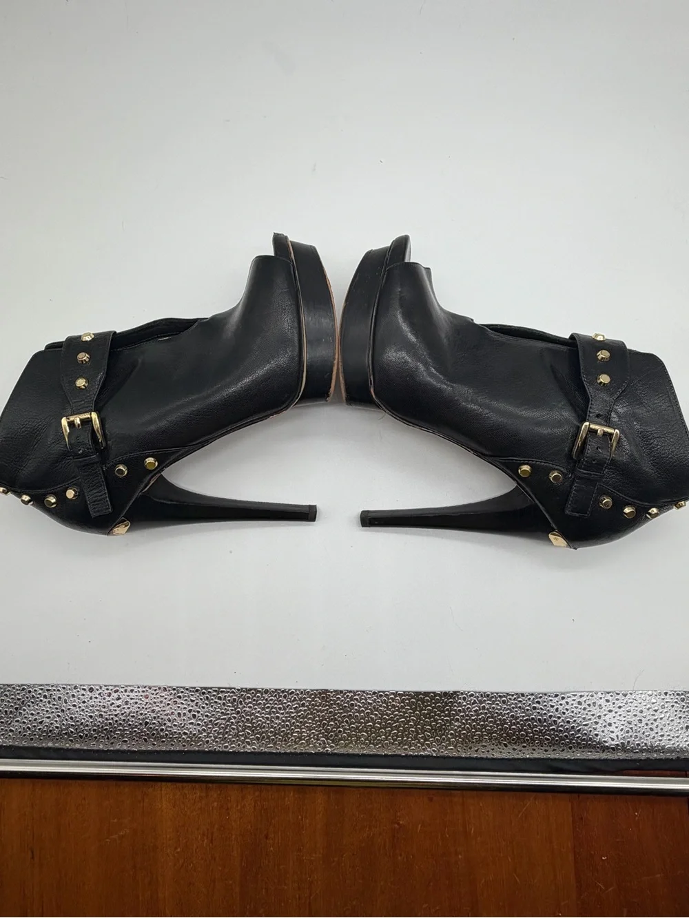 Michael Kors Black Peep-Toe Studded Platform Booties Sz 8